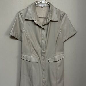 White faux leather snap dress